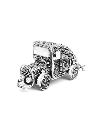 Petite boîte de Besamim de conception de filigrane de forme de vieille voiture, Judai en argent sterling