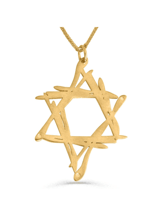 שרשרת כוכבי אמנות בסגנון חופשי 14K זהב צהוב , מתנות חתונה יהודית ,