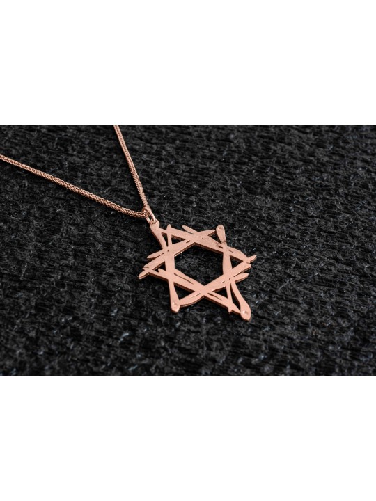 שרשרת כוכבי אמנות בסגנון חופשי 14K זהב צהוב , מתנות חתונה יהודית ,