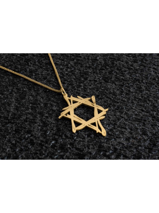 Collier étoile d'art de Style libre en or jaune 14K, cadeaux de mariage juif,