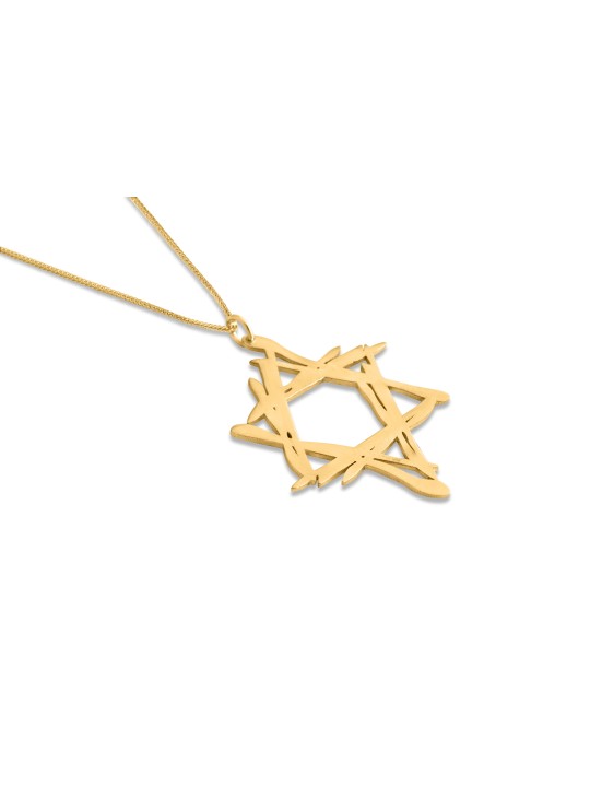 Collier étoile d'art de Style libre en or jaune 14K, cadeaux de mariage juif,