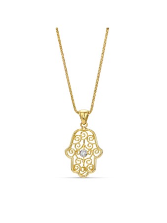 Collier Hamsa de luxe en or 14 carats avec filigr, filigrane juif J
