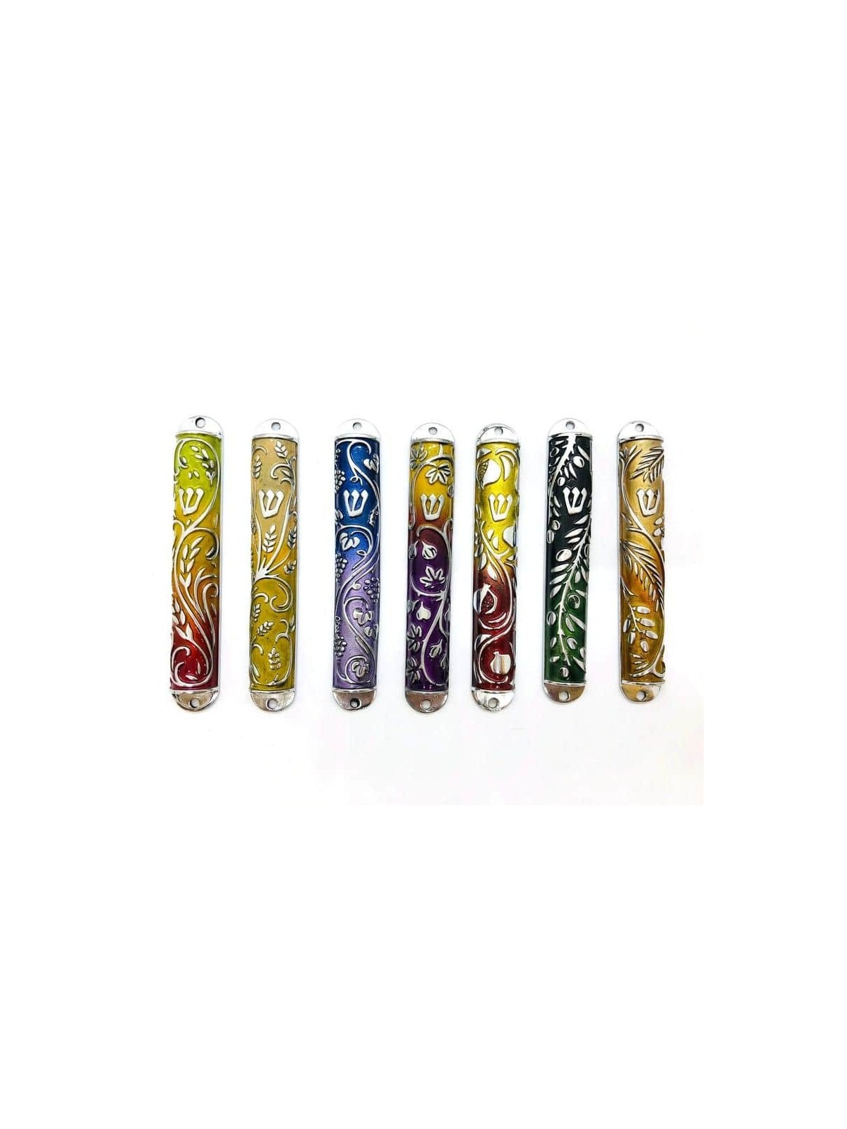 Marvelous Enameled Seven Species Mezuzah Set , Avi Nadav Mezuzah Cases