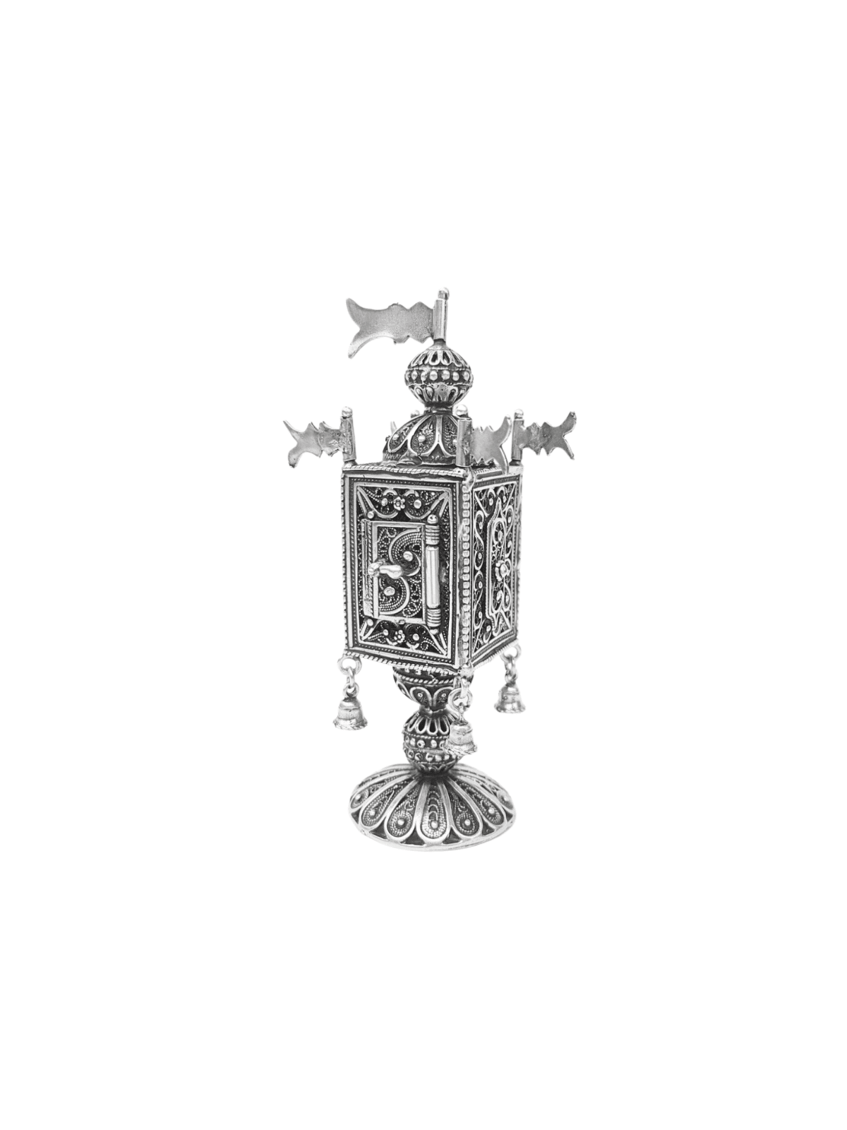 Elegant Silver Filigree Besamim Box with Bells and , Sterling Silver J