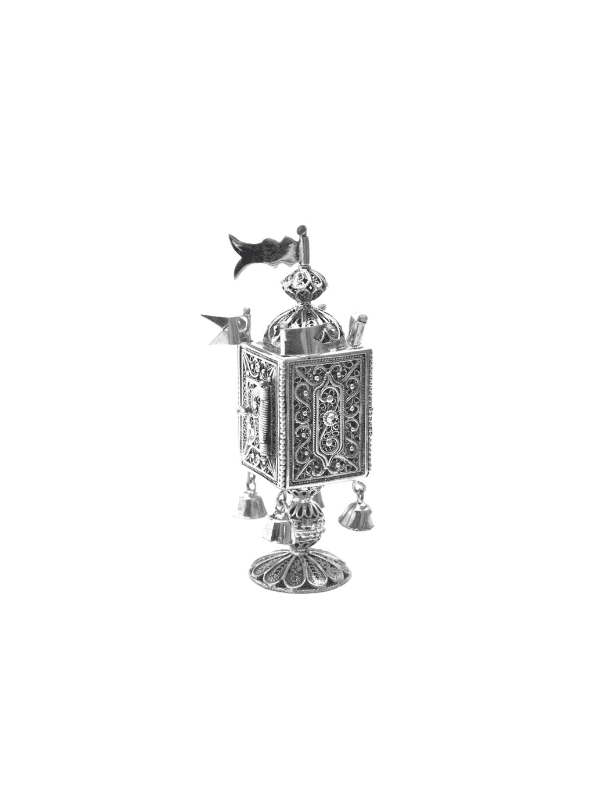 Élégante boîte Besamim en filigrane d'argent avec cloches et, argent sterling J