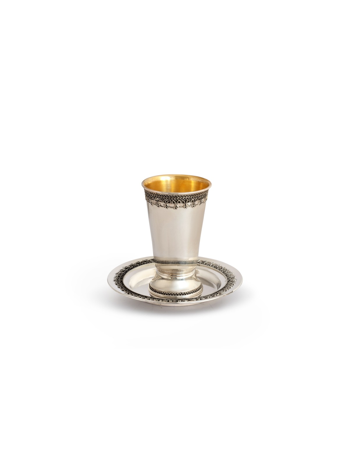 Sterling Silver Kiddush Cup with Filigree band on  , Passover Gifts ,