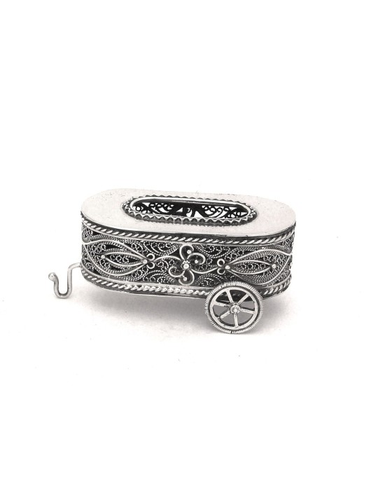 Small Silver Filigree Cart Havdalah Candle Holder , Tu B'Av Gifts , Is