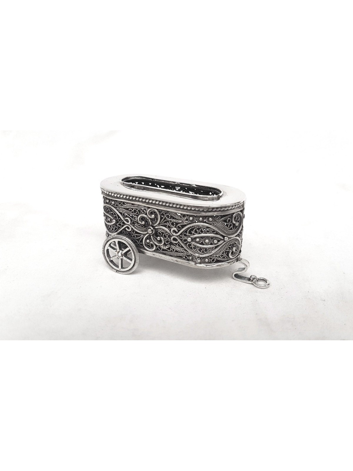 Small Silver Filigree Cart Havdalah Candle Holder , Tu B'Av Gifts , Is