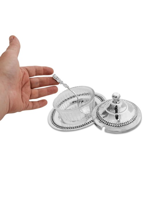 Sugar bowl Sterling silver & glass honey dish for  , Tu B'Av Gifts , I
