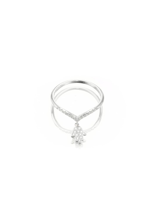 Superbe bague Hamsa en or blanc 14 carats avec diamants, cadeaux Tu B'Av, Isr
