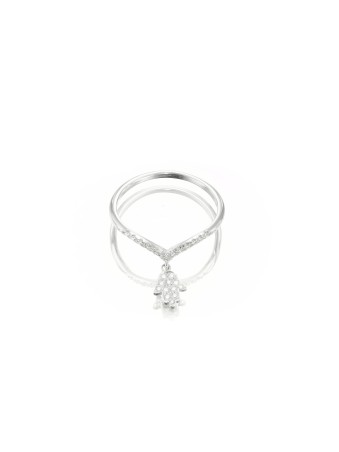 Superbe bague Hamsa en or blanc 14 carats avec diamants, cadeaux Tu B'Av, Isr