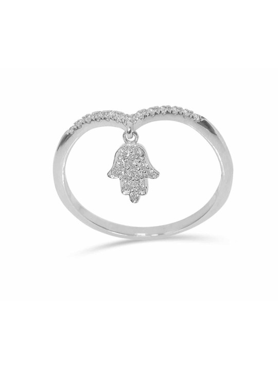 Superbe bague Hamsa en or blanc 14 carats avec diamants, cadeaux Tu B'Av, Isr