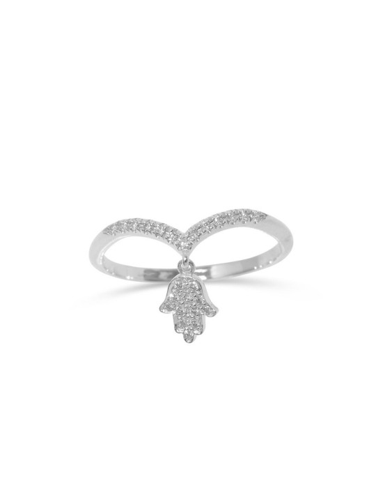 Superbe bague Hamsa en or blanc 14 carats avec diamants, cadeaux Tu B'Av, Isr