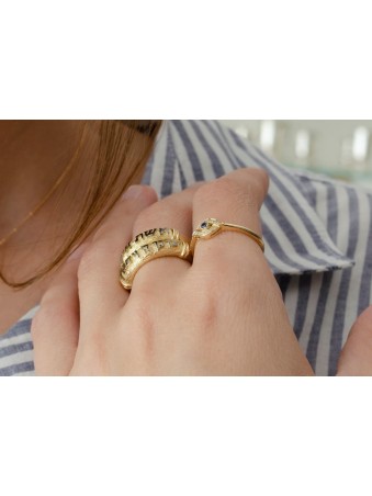 14k Yellow Gold Evil Eye Diamond Ring , Tu B'Av Gifts , Israeli Judaic