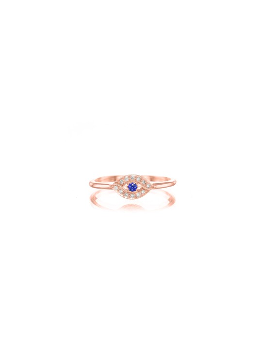 14k Yellow Gold Evil Eye Diamond Ring , Tu B'Av Gifts , Israeli Judaic