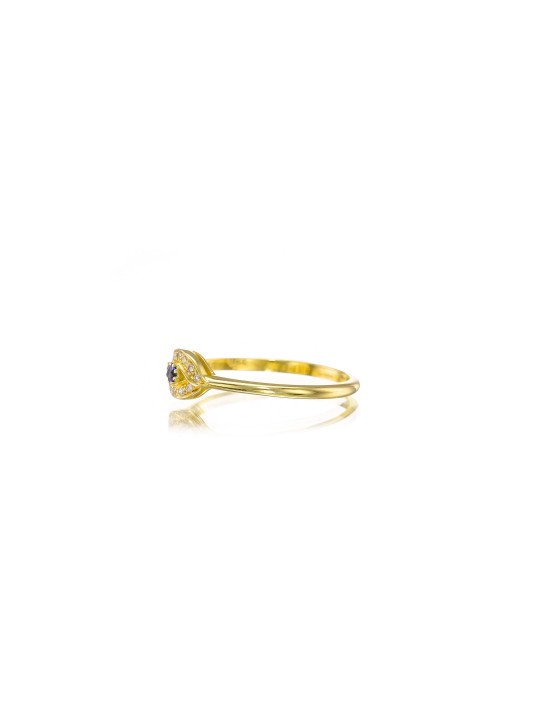 14k Yellow Gold Evil Eye Diamond Ring , Tu B'Av Gifts , Israeli Judaic