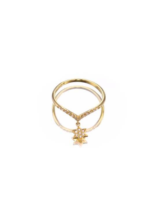 Diamonds and 14k Gold Star of David Ring V shape d , Tu B'Av Gifts , I
