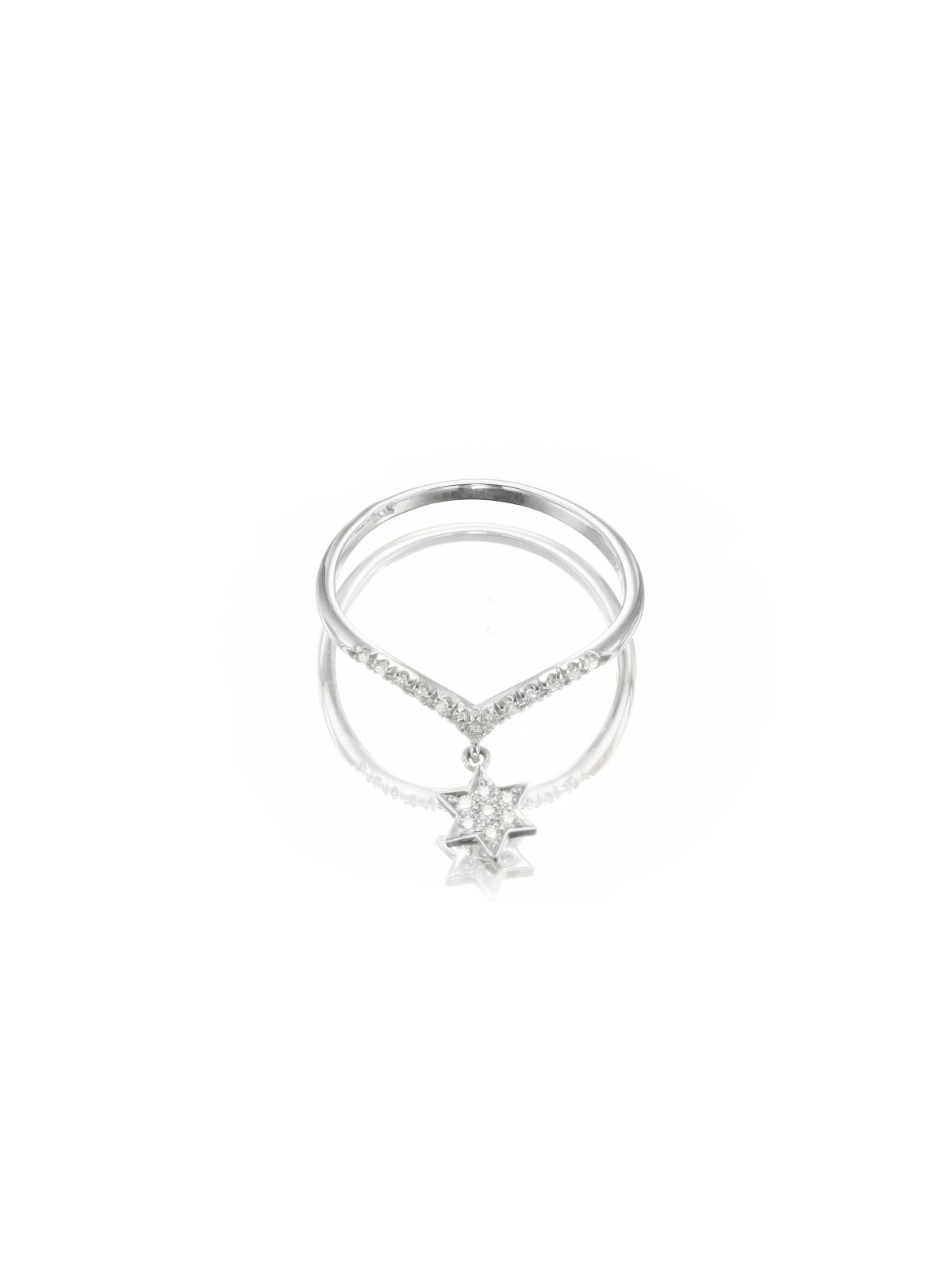 Diamonds and 14k Gold Star of David Ring V shape d , Tu B'Av Gifts , I