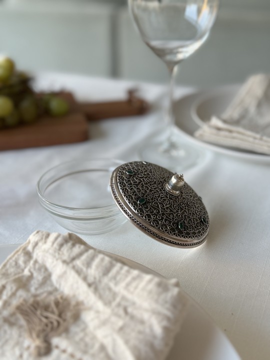 Plat à miel en filigrane d'argent et de verre avec Eilat St, cadeaux Tu B'Av, I
