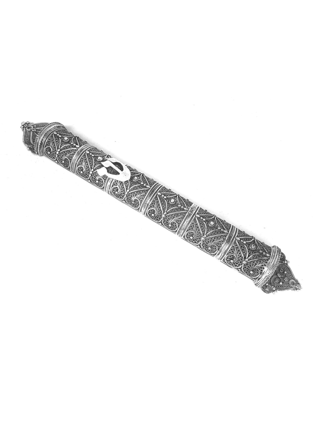 Étui unique en filigrane long Mezuzah en argent pur, Extra Large Mezuzah
