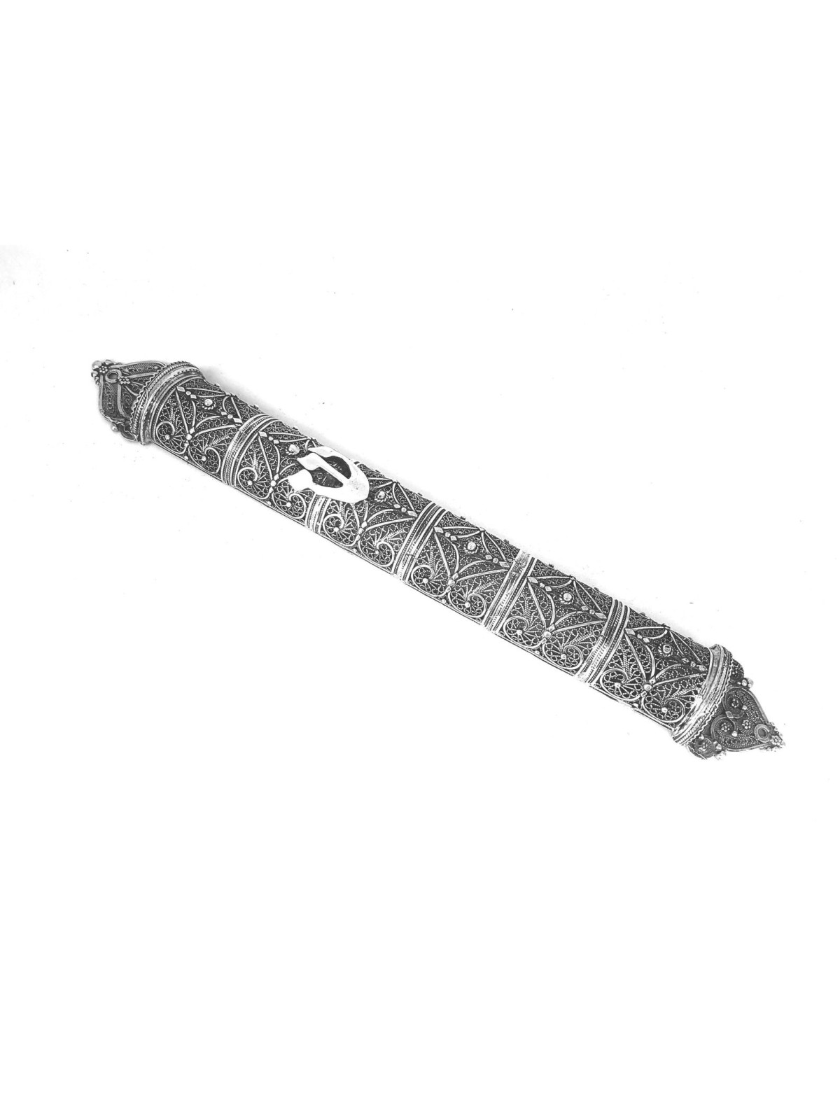 Étui unique en filigrane long Mezuzah en argent pur, Extra Large Mezuzah