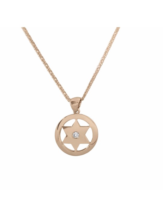 Modern Encircled Gold Star of David Pendant , Tu B'Av Gifts , Israeli
