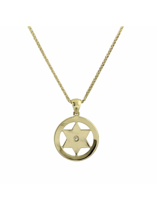 Modern Encircled Gold Star of David Pendant , Tu B'Av Gifts , Israeli