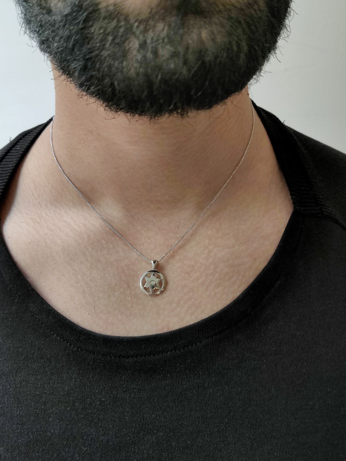 Pendentif étoile de David en or blanc encerclé, cadeaux Tu B'Av, J israélien