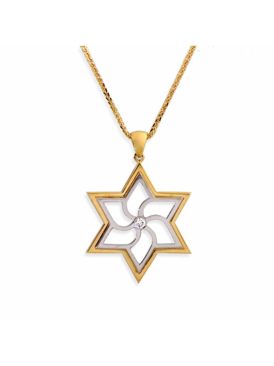 Étoile de David en or blanc et jaune Diamond Penda , Cadeaux Tu B'Av , I
