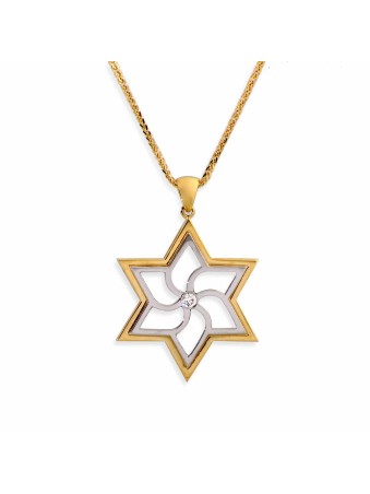 Étoile de David en or blanc et jaune Diamond Penda , Cadeaux Tu B'Av , I