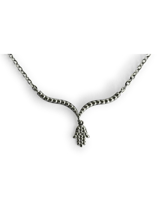 Collier Hamsa en or blanc 14K, cadeaux Tu B'Av, Judaica israélien