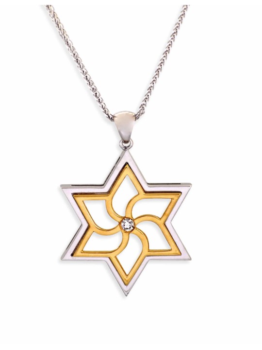 Pendentif moderne étoile de David en or blanc, cadeaux Tu B'Av, Juda israélien
