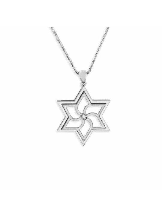 Pendentif moderne étoile de David en or blanc, cadeaux Tu B'Av, Juda israélien