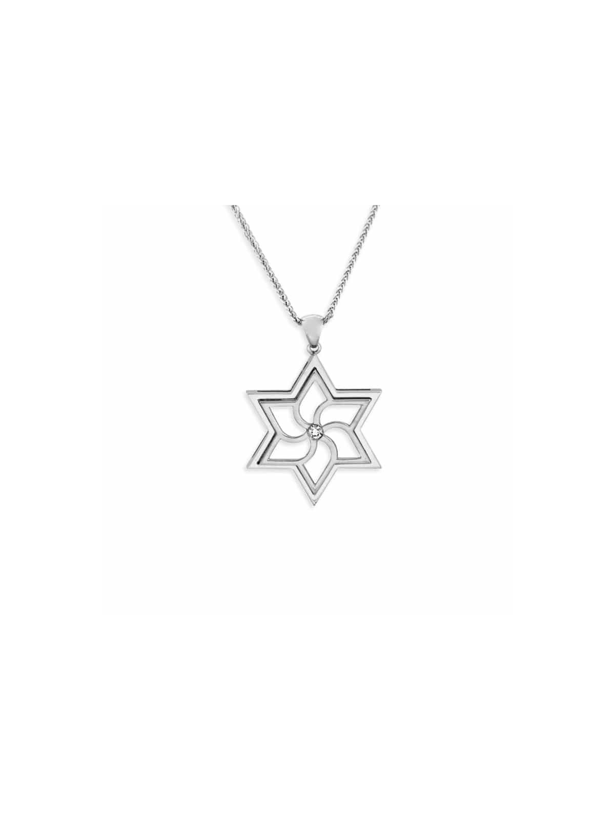Pendentif moderne étoile de David en or blanc, cadeaux Tu B'Av, Juda israélien