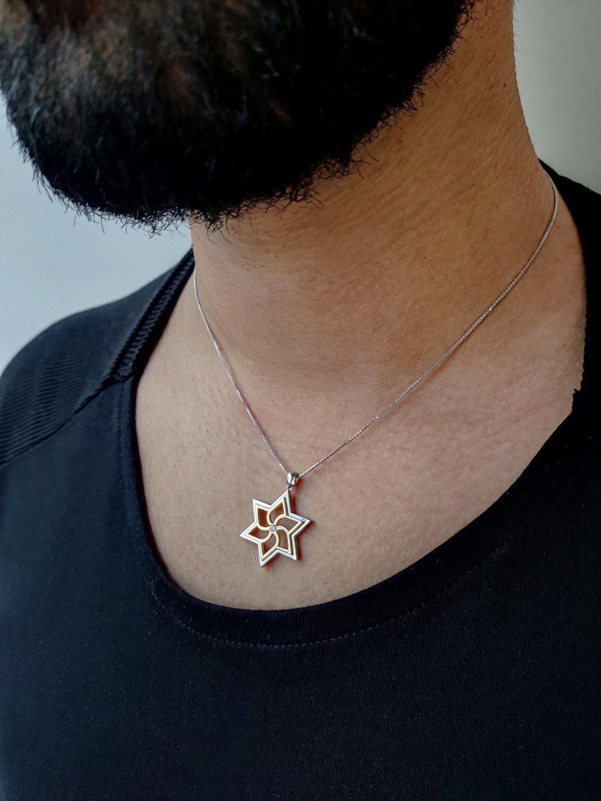 Pendentif moderne étoile de David en or blanc, cadeaux Tu B'Av, Juda israélien