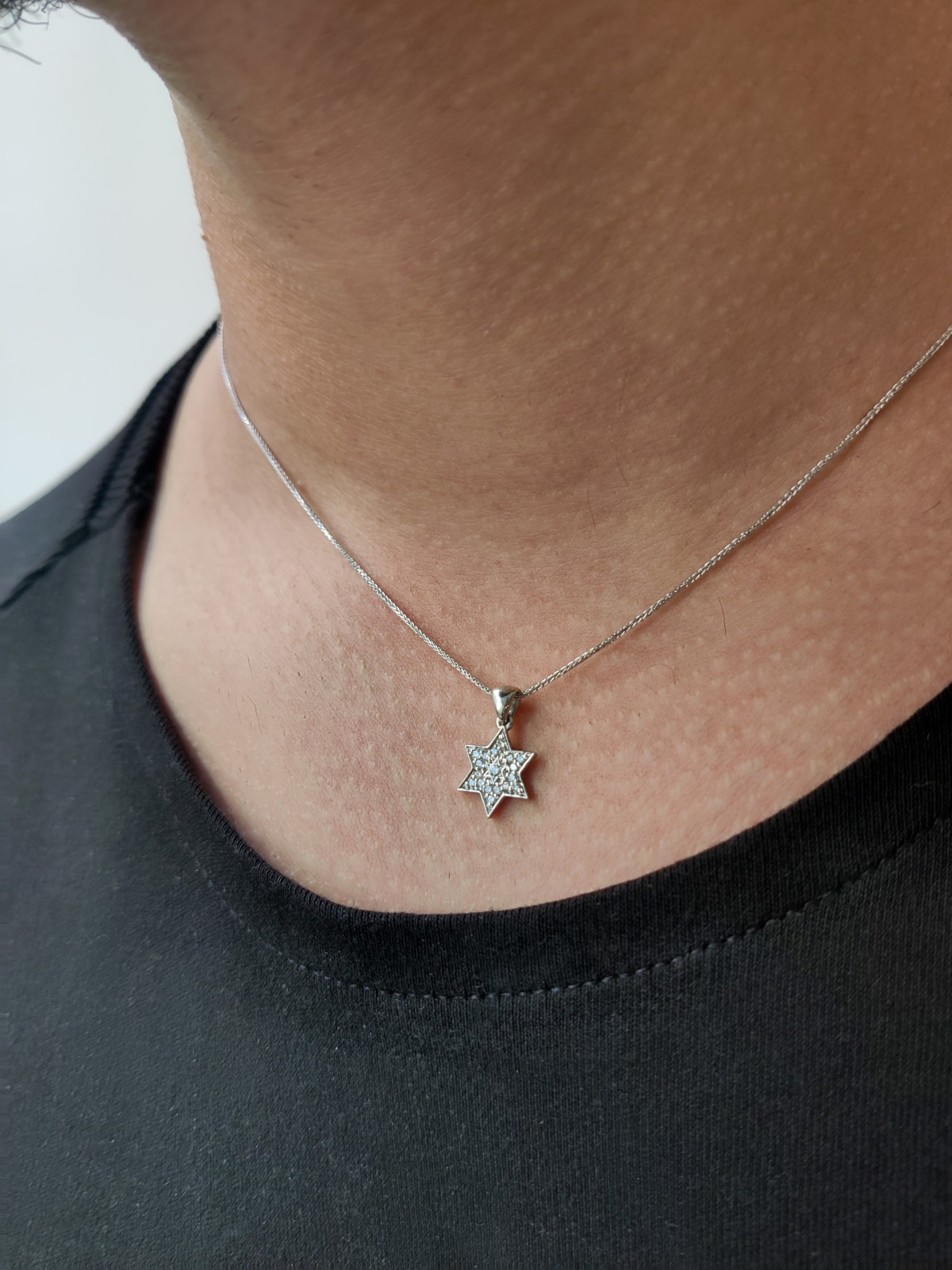 Yellow Gold Star of David Necklace Studded with Di , Tu B'Av Gifts , I