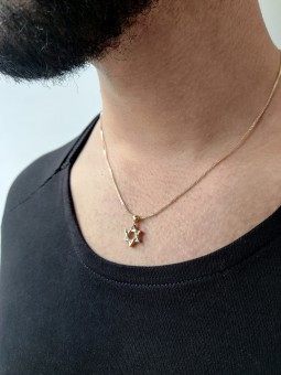 Unique Yellow Gold Star of David Pendant with Diam , Add 14K Chain , I