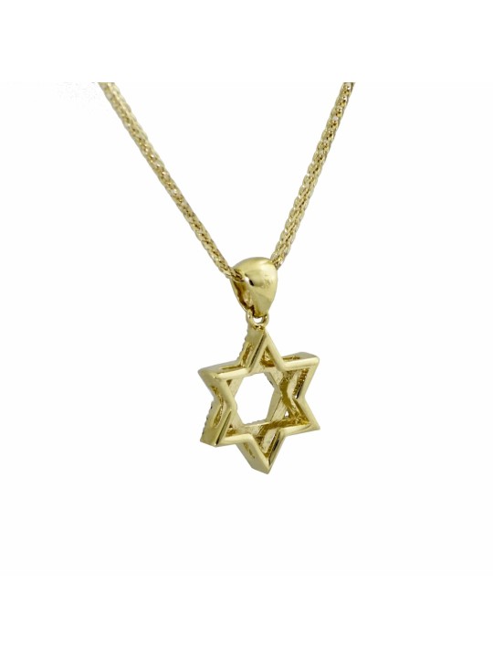 תליון מגן דוד ייחודי מזהב צהוב עם קוטר, הוספת שרשרת 14K, I