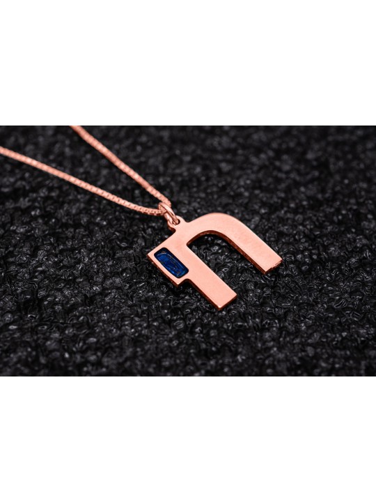 14k Solid Gold Modern Round Blue Enamel Chai Penda , Tu B'Av Gifts , I