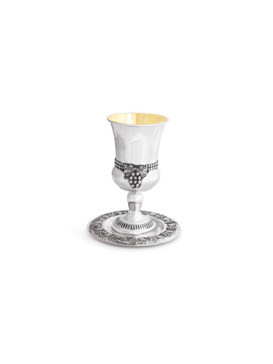 Tall Wine Kiddush Cup with Grape Leaves , Passover Gifts , Israeli Jud
