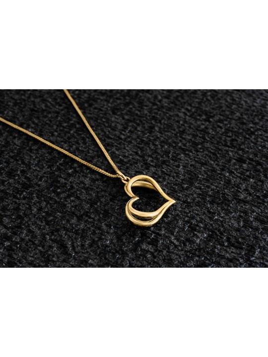 Collier creux d'or du double coeur 14K de papillon, cadeaux de mariage juifs