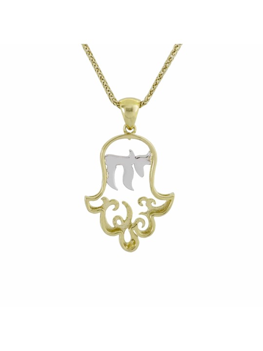 Elegant Gold Chai and Hamsa Pendant , Tu B'Av Gifts , Israeli Judaica