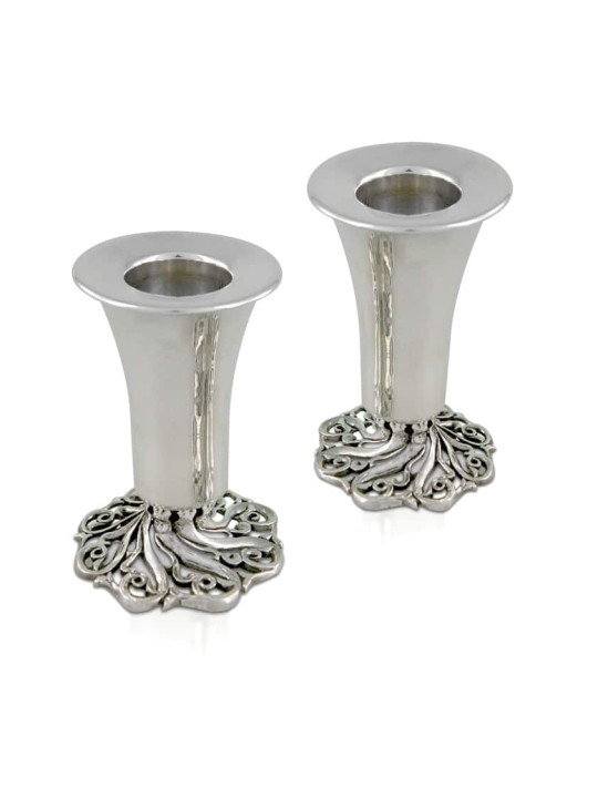 Belles bougies moyennes d'argent sterling de Shabbat, argent sterling C