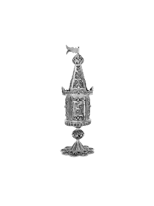 Filigree Tower Shape Silver Besamim Spices Box wit , Sterling Silver J
