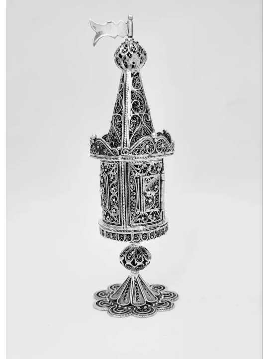 Filigree Tower Shape Silver Besamim Spices Box wit , Sterling Silver J