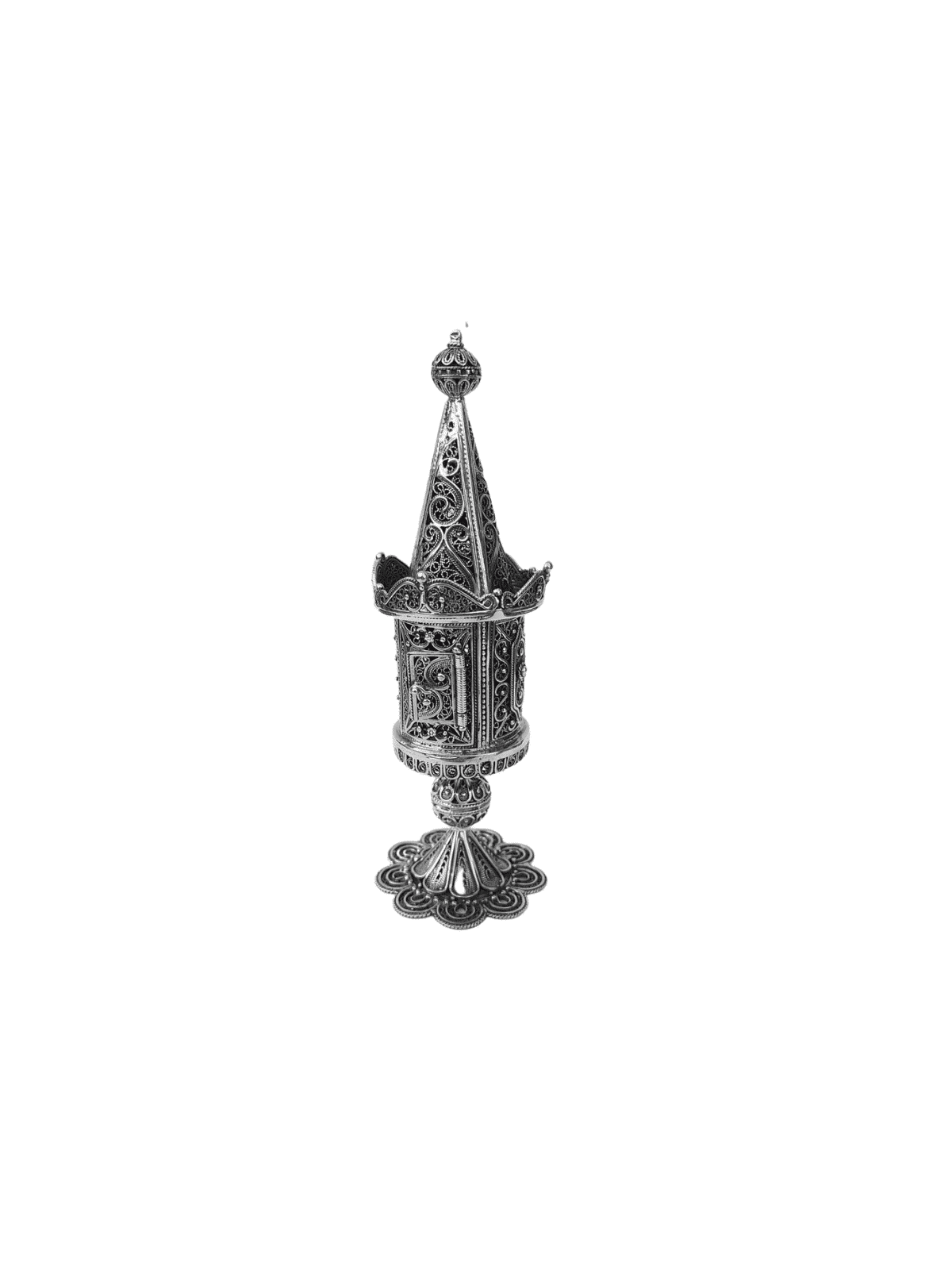 Yemenite Filigree Design Silver Spices Box With Fl , Sterling Silver J