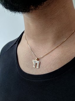 14k Yellow Gold with Diamonds Chai Necklace , Tu B'Av Gifts , Israeli