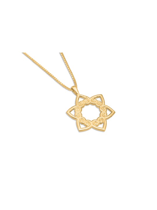 Swirly Star of David and Hearts Gold Pendant , Tu B'Av Gifts , Israélien