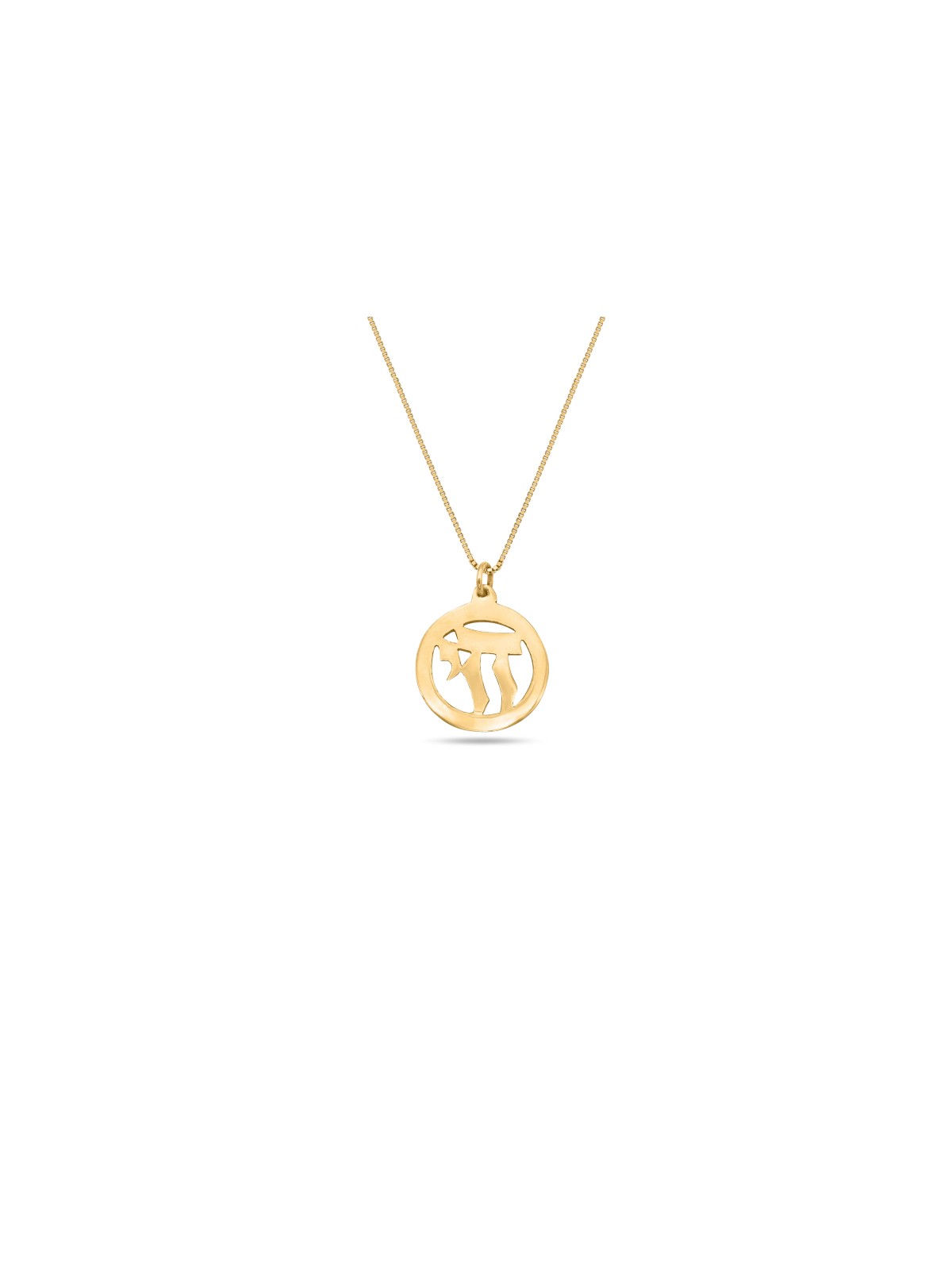 14K Gold Chai Round Pendant , Tu B'Av Gifts , Israeli Judaica