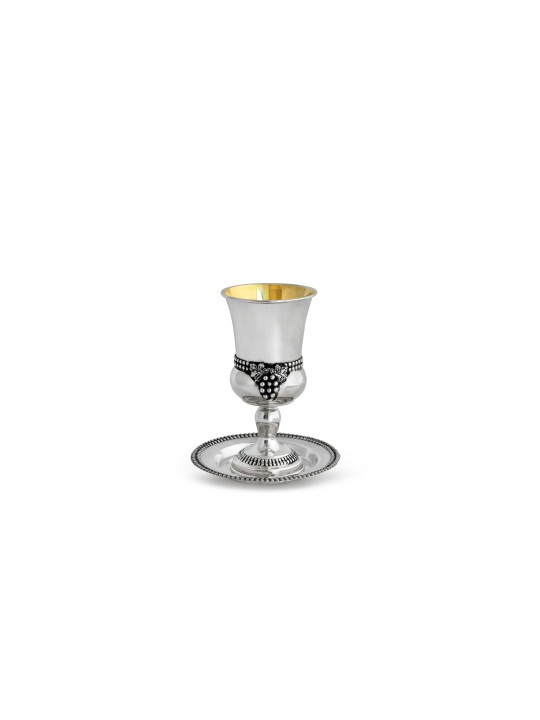 Sterling Silver Grapes Kiddush Cup With Plate Set , Passover Gifts , I